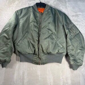 Vintage Alpha Industries Ma-1 Bomber Jacket Military Olive Nylon Made in USA
